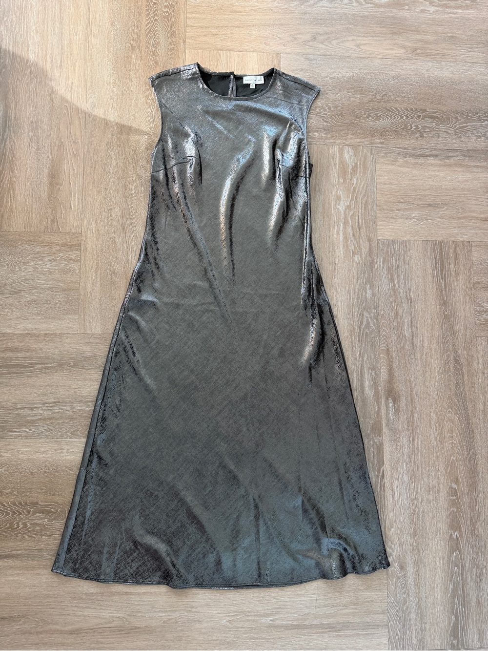 NWOT Gibson Latimer Silver Metallic Long Dress in Gunmetal Size S